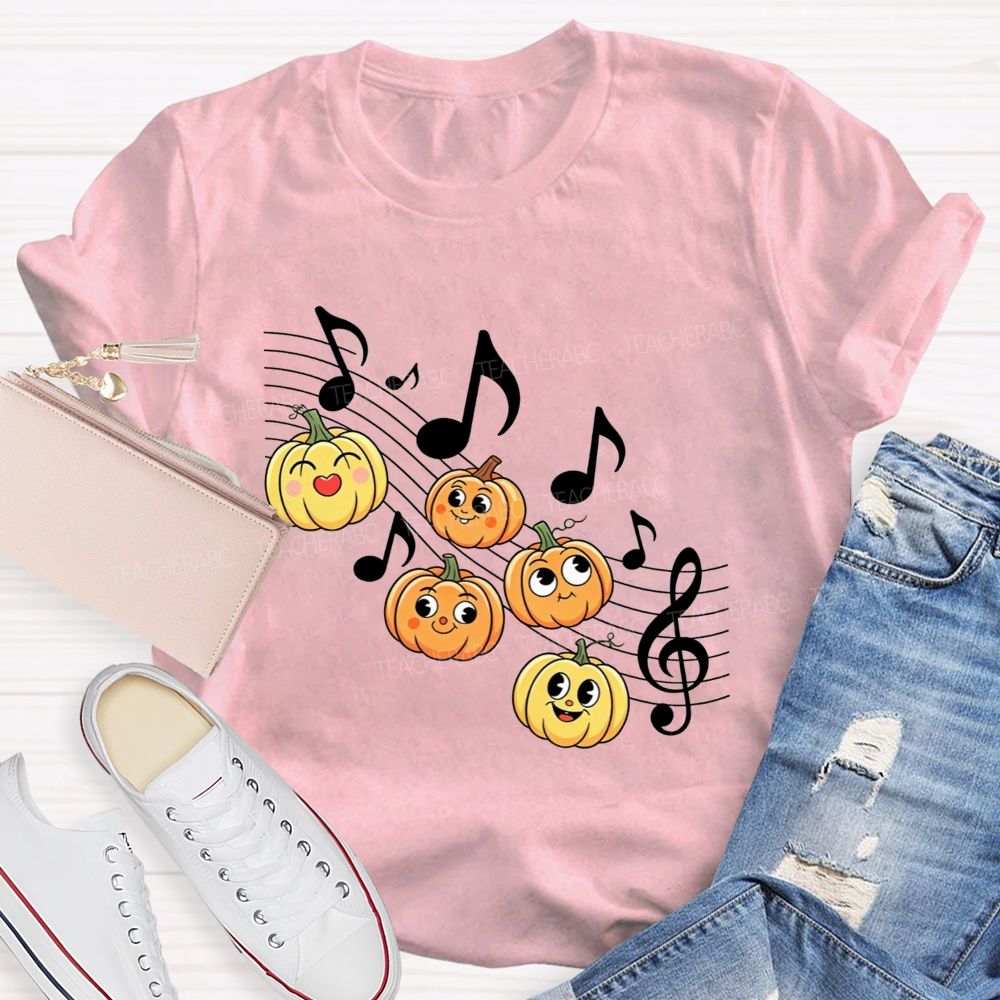 Halloween Vibes With Singing Pumpkins And Music Notes Teacher T-shirt
