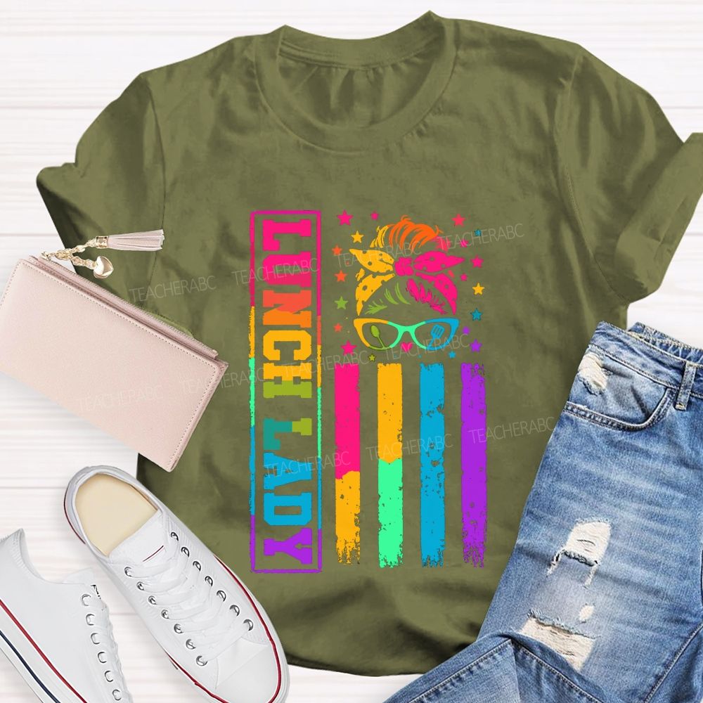 Tie-dye gradient effect Lunch Lady Teacher T-shirt