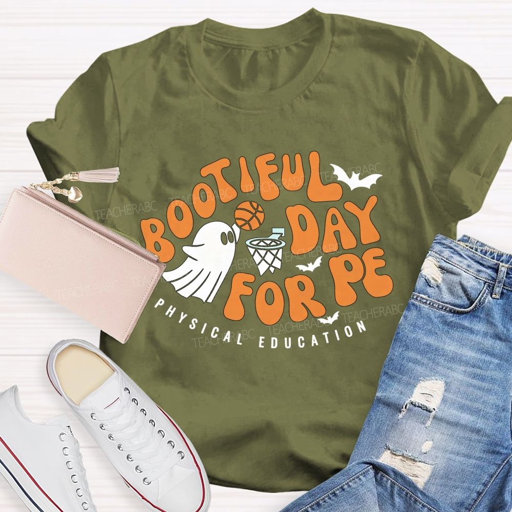 Bootiful Day For Pe Ghost Playing Basketball Halloween Pe Teacher T-shirt
