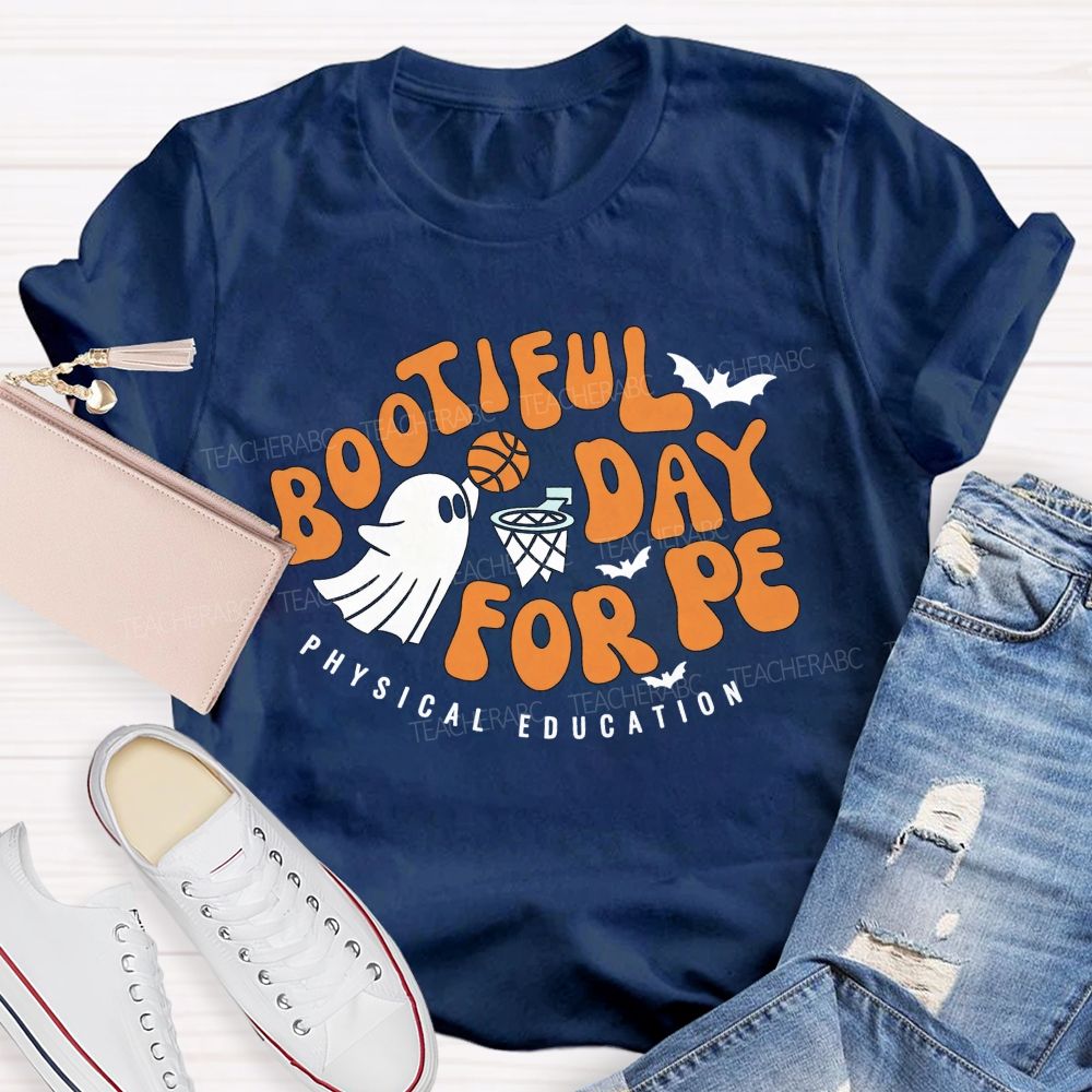Bootiful Day For Pe Ghost Playing Basketball Halloween Pe Teacher T-shirt