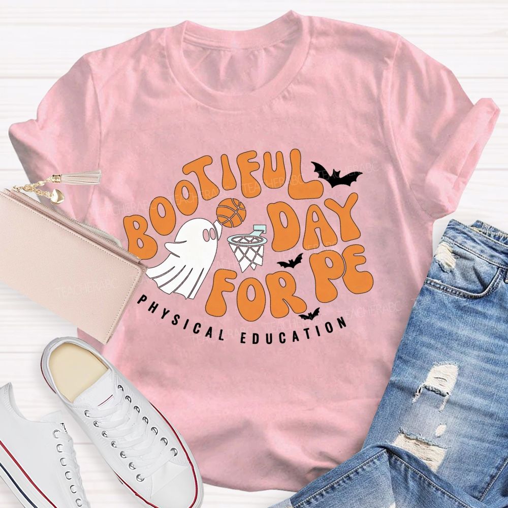 Bootiful Day For Pe Ghost Playing Basketball Halloween Pe Teacher T-shirt
