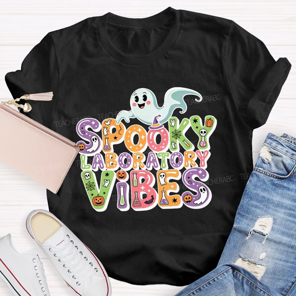 Spooky Laboratory Vibes Ghost Science Halloween Teacher T-shirt