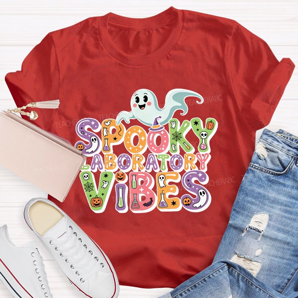 Spooky Laboratory Vibes Ghost Science Halloween Teacher T-shirt