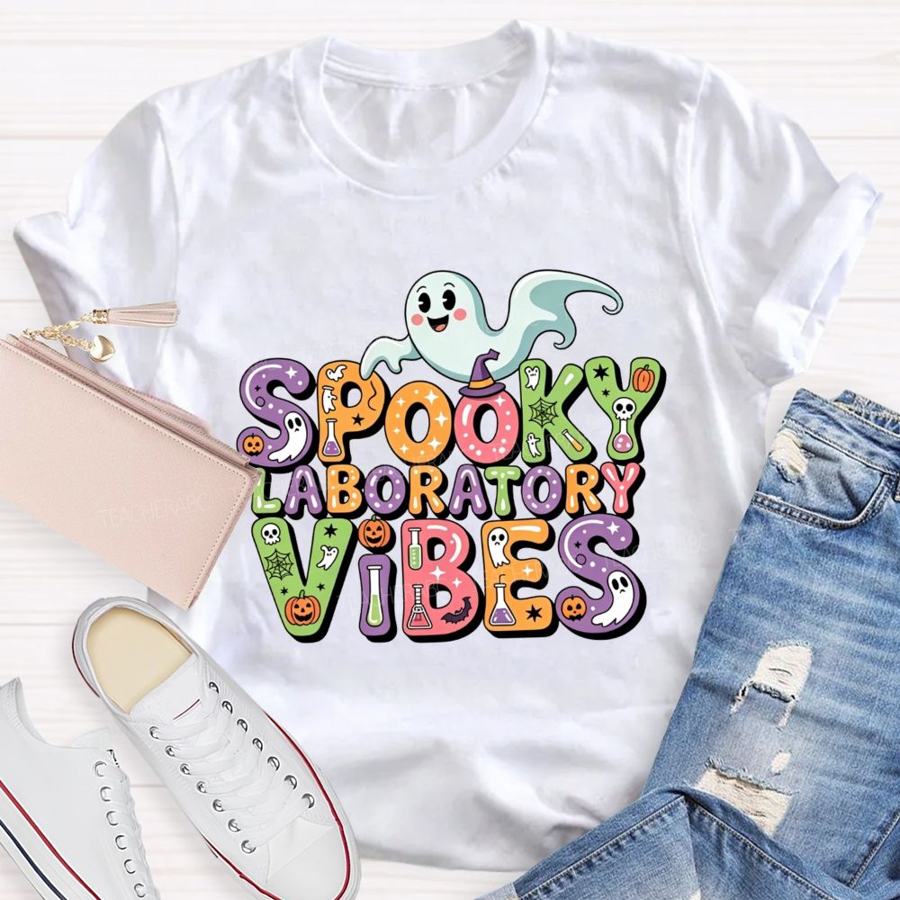 Spooky Laboratory Vibes Ghost Science Halloween Teacher T-shirt