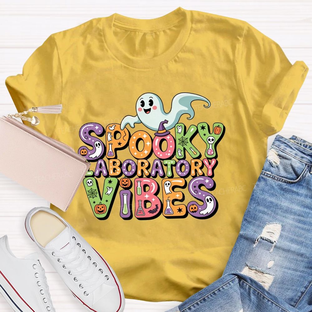 Spooky Laboratory Vibes Ghost Science Halloween Teacher T-shirt