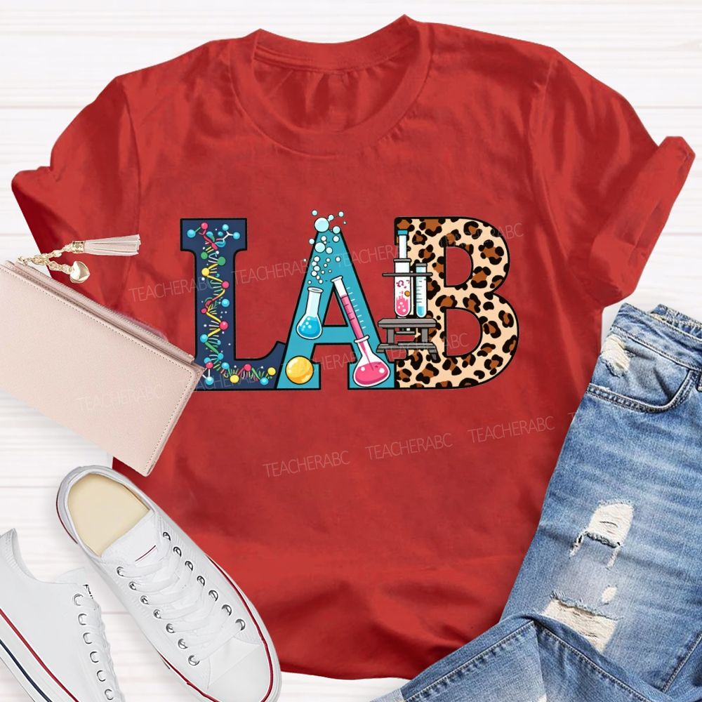 Colorful Lab Letter Leopard Print Lab Science Teacher T-shirt