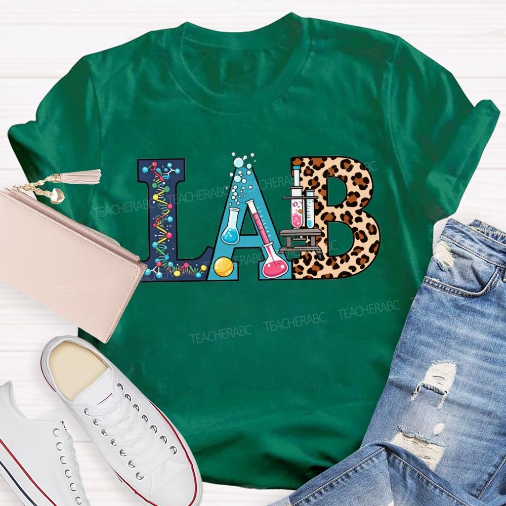 Colorful Lab Letter Leopard Print Lab Science Teacher T-shirt