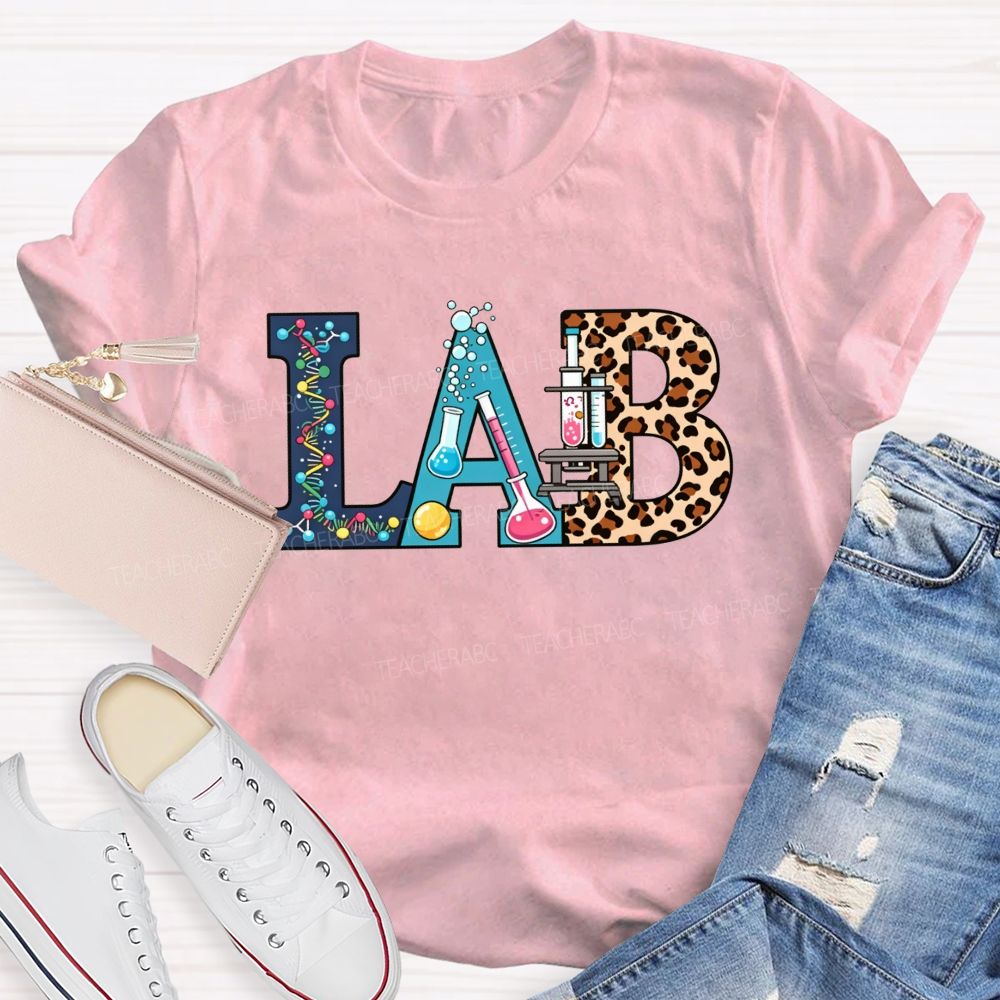 Colorful Lab Letter Leopard Print Lab Science Teacher T-shirt