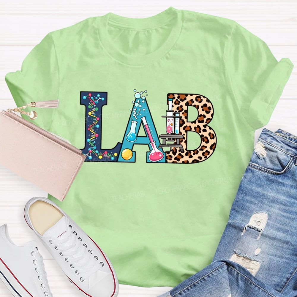 Colorful Lab Letter Leopard Print Lab Science Teacher T-shirt