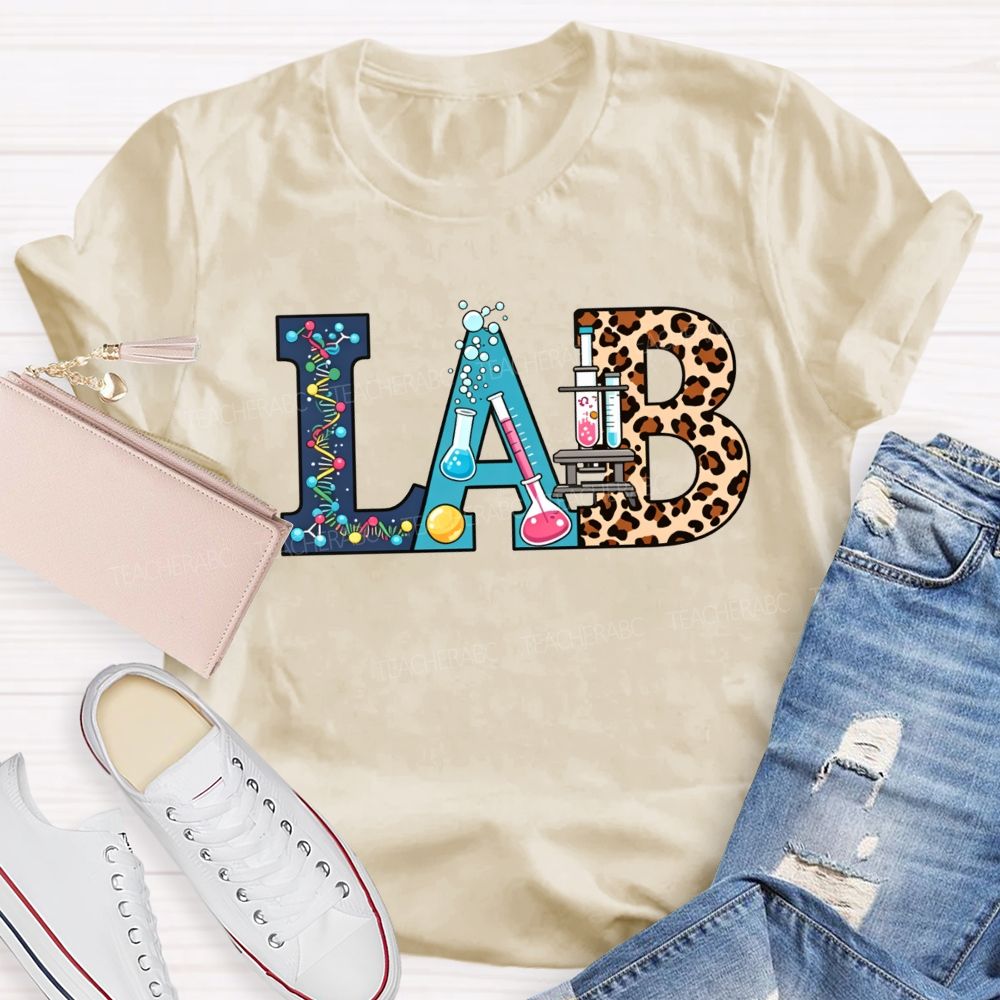 Colorful Lab Letter Leopard Print Lab Science Teacher T-shirt