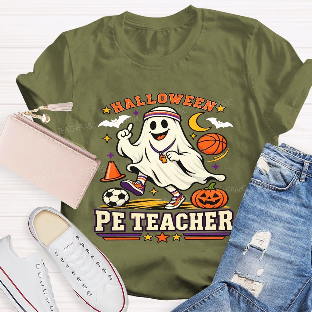 Halloween Pe Teacher Ghost Sports Basketball Teacher T-shirt