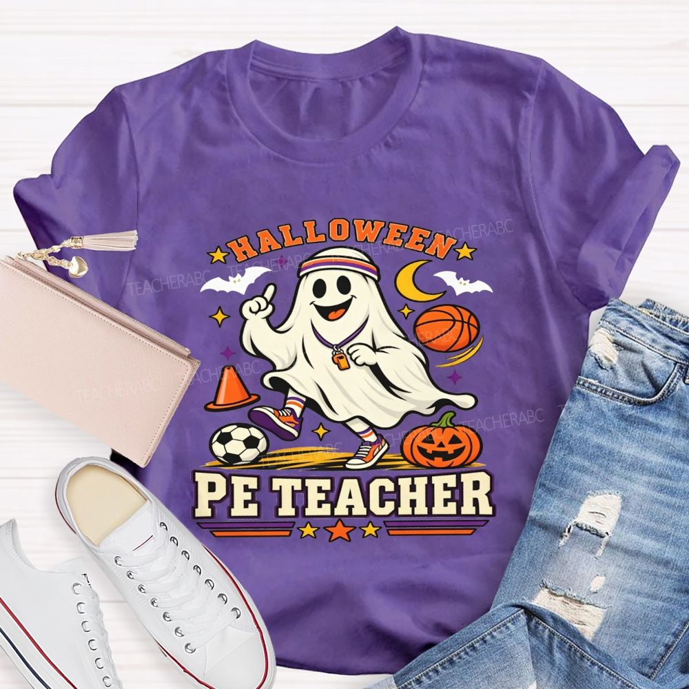 Halloween Pe Teacher Ghost Sports Basketball Teacher T-shirt
