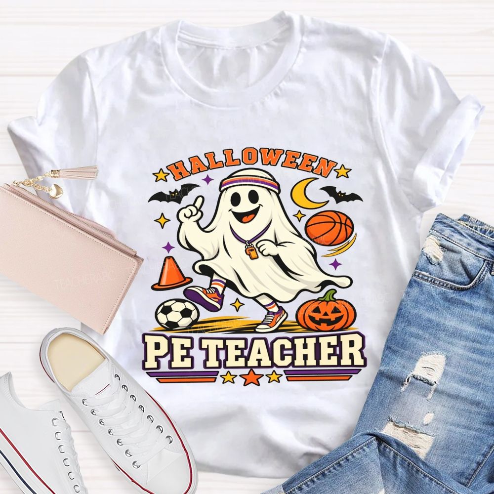 Halloween Pe Teacher Ghost Sports Basketball Teacher T-shirt