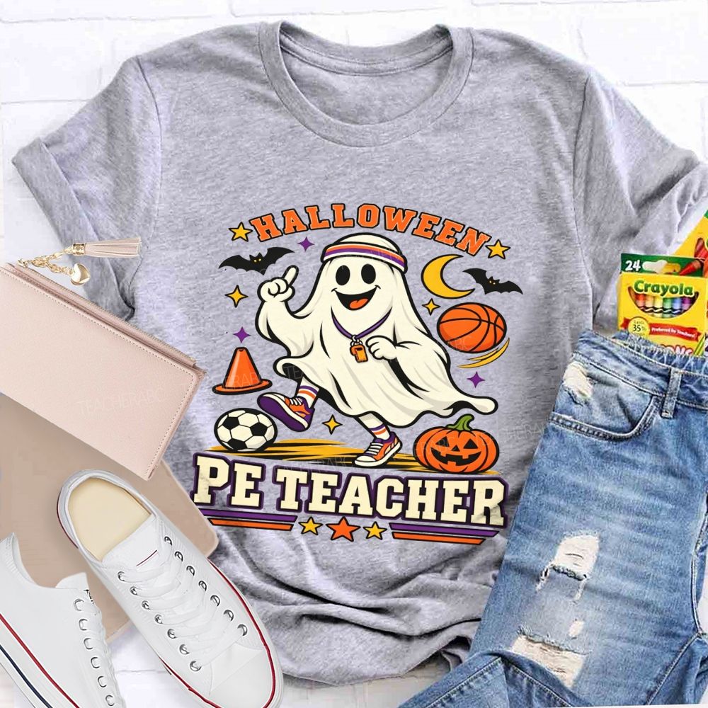 Halloween Pe Teacher Ghost Sports Basketball Teacher T-shirt