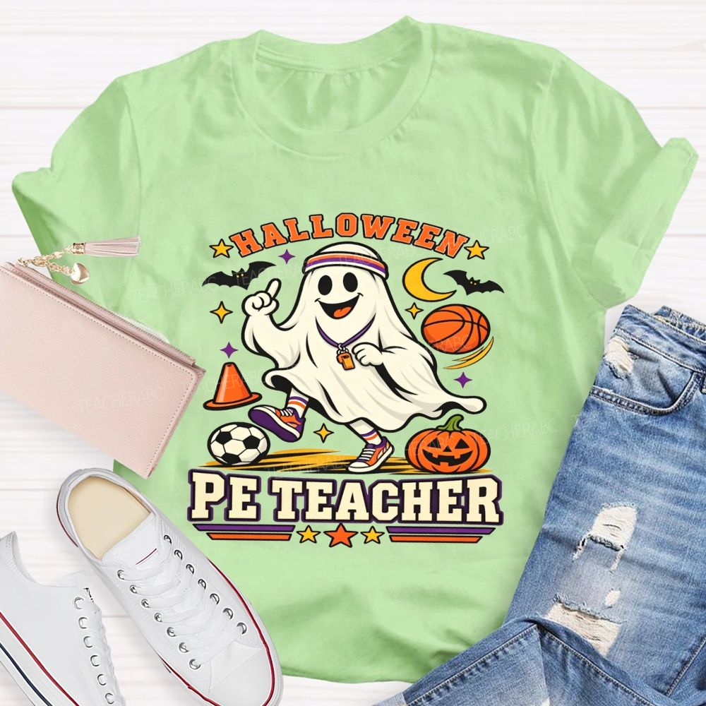 Halloween Pe Teacher Ghost Sports Basketball Teacher T-shirt