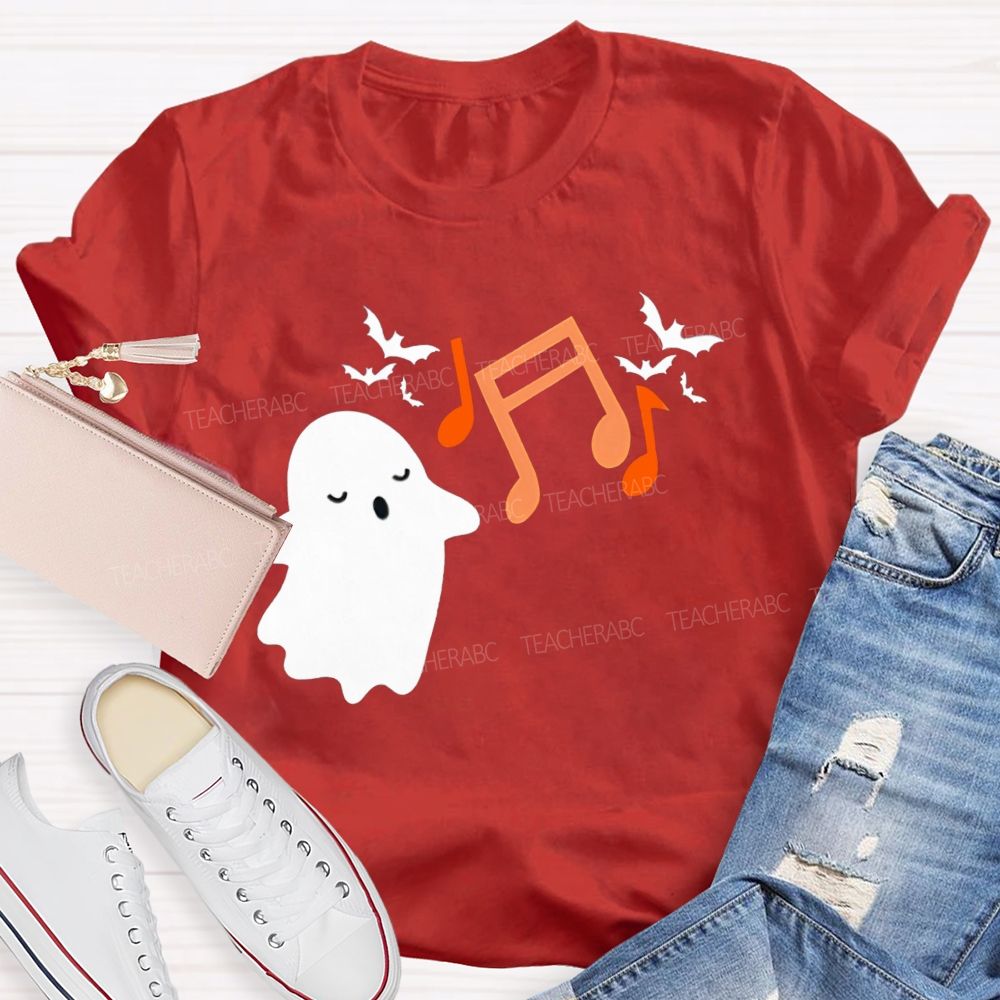Singing Ghost Music Note Bat Halloween Music Teacher T-shirt