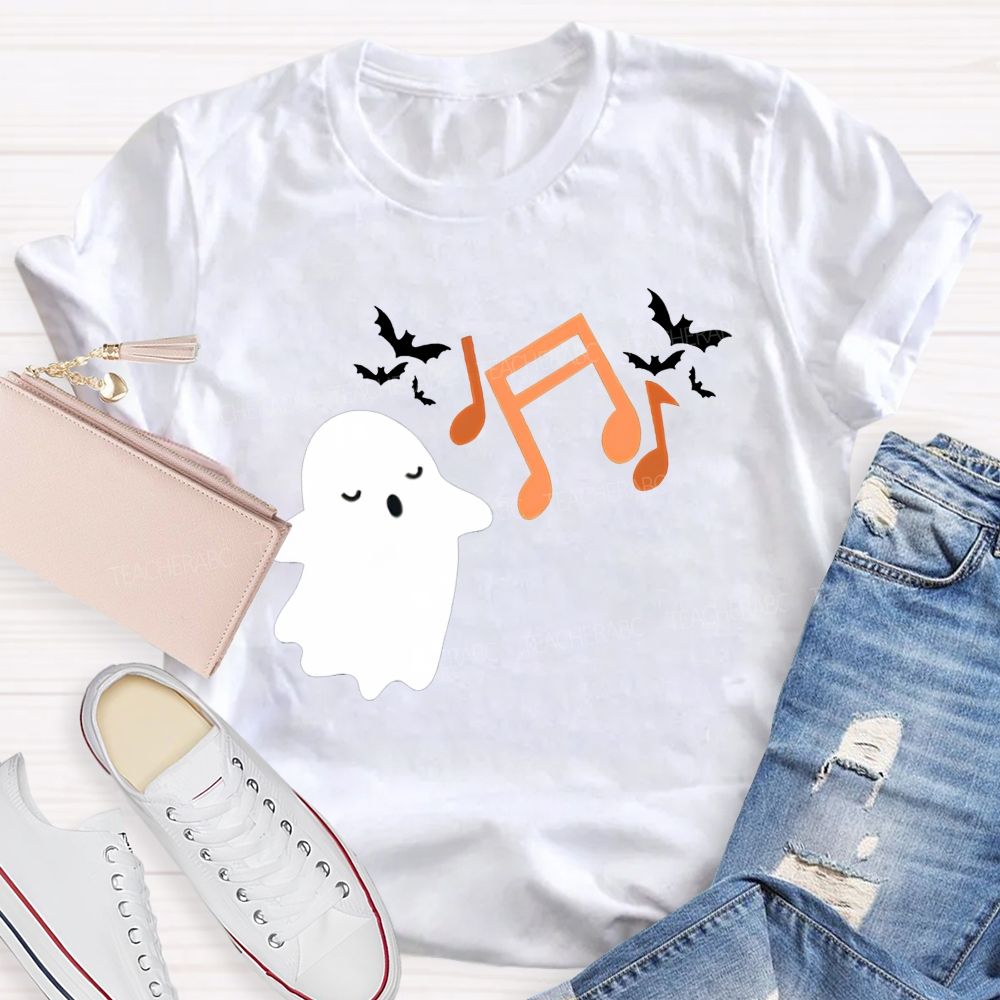 Singing Ghost Music Note Bat Halloween Music Teacher T-shirt