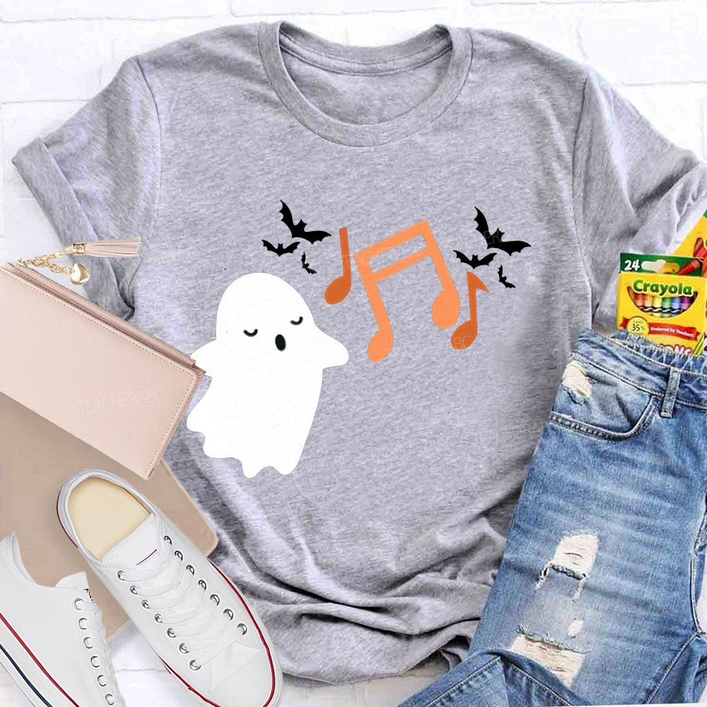 Singing Ghost Music Note Bat Halloween Music Teacher T-shirt