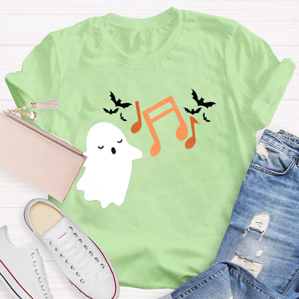 Singing Ghost Music Note Bat Halloween Music Teacher T-shirt