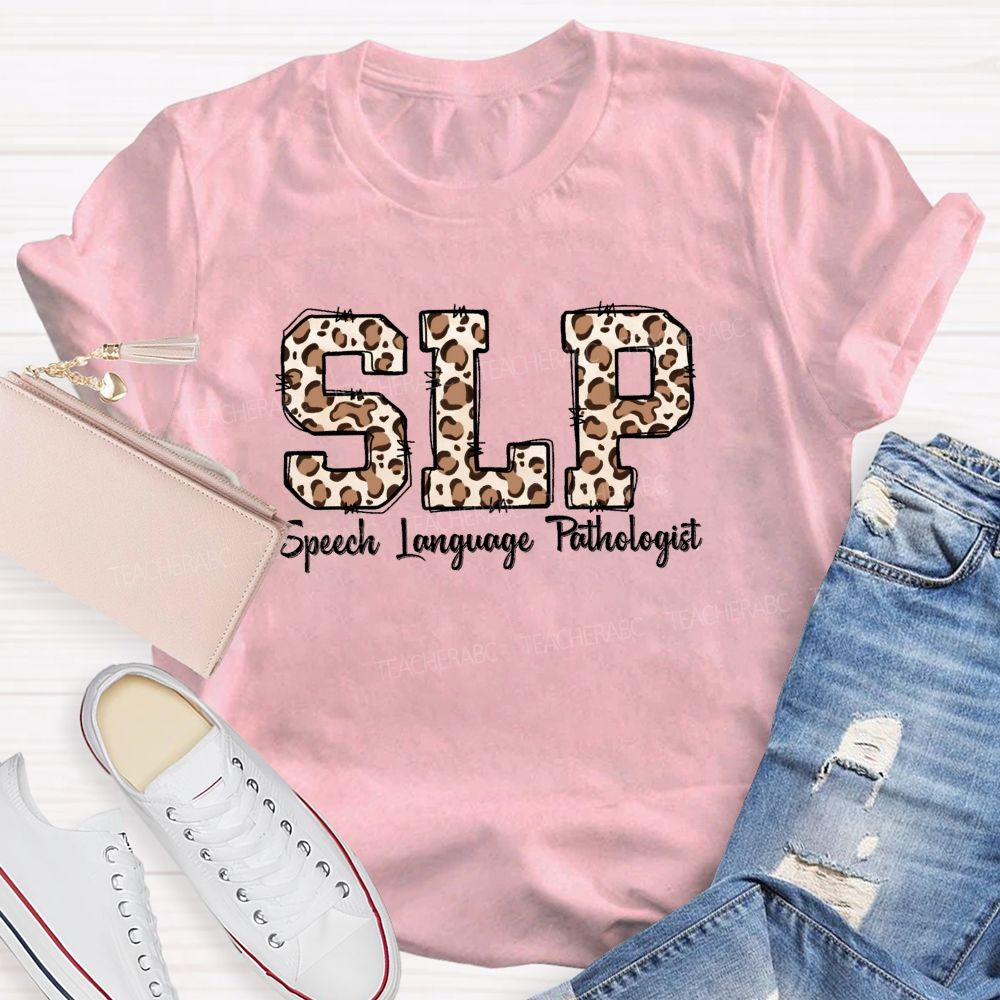 Speech Language Pathologist Trendy Leopard‑Letter Design Teacher T-shirt