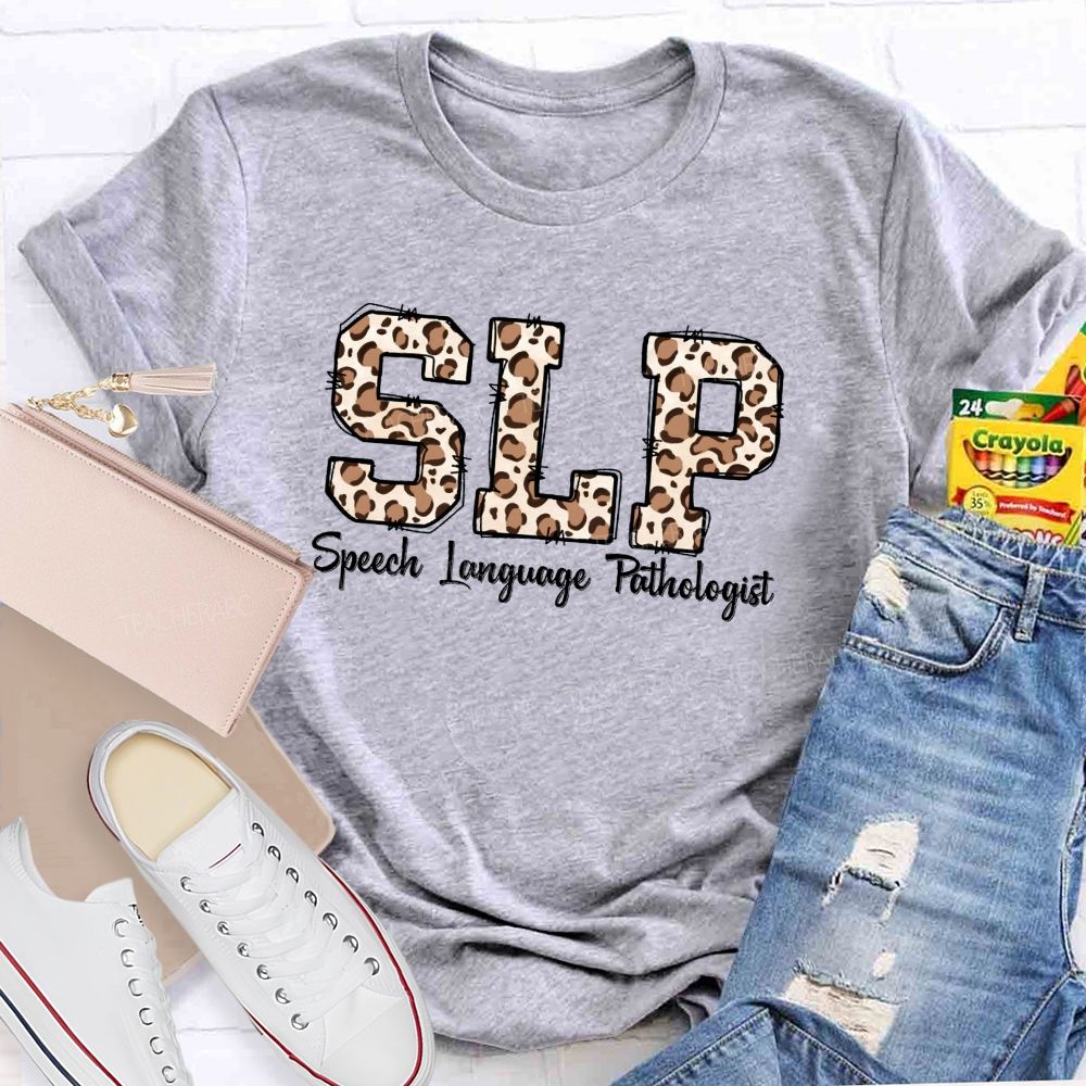 Speech Language Pathologist Trendy Leopard‑Letter Design Teacher T-shirt