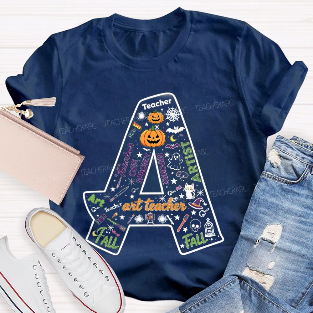 Letter A Fall Halloween Artist Teacher Pumpkin T-shirt