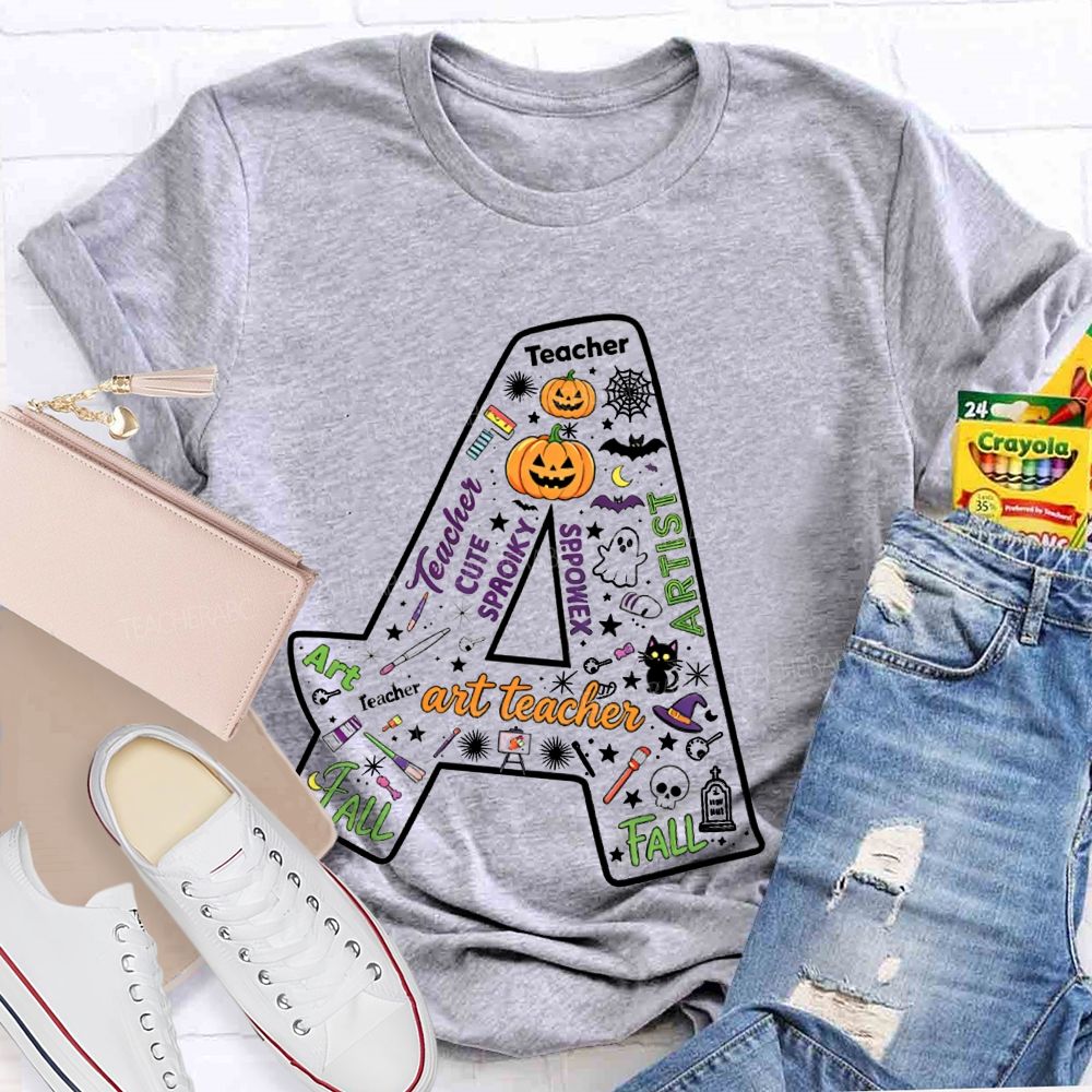 Letter A Fall Halloween Artist Teacher Pumpkin T-shirt