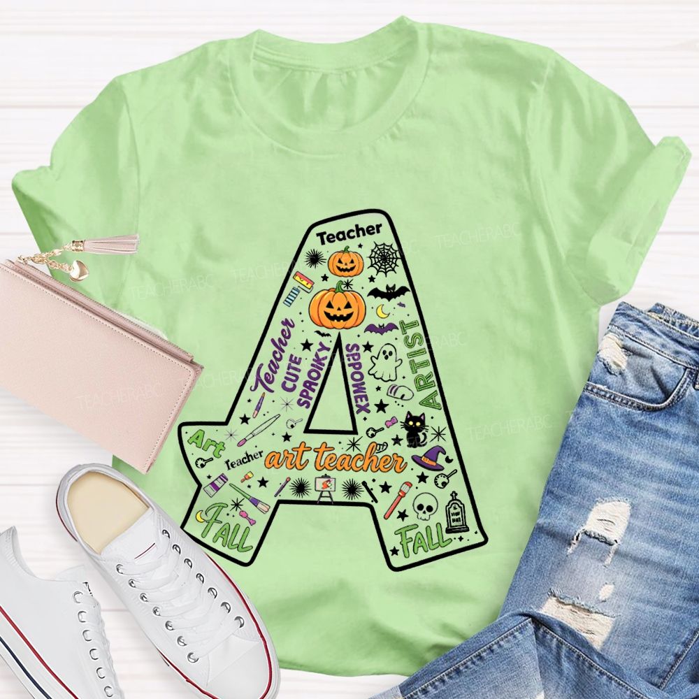 Letter A Fall Halloween Artist Teacher Pumpkin T-shirt