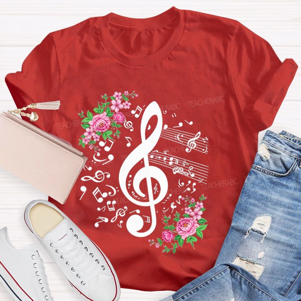 Floral Treble Clef Music Notes Music Teacher T-shirt