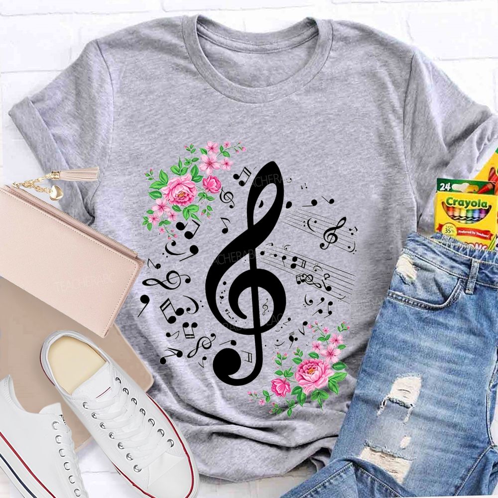 Floral Treble Clef Music Notes Music Teacher T-shirt