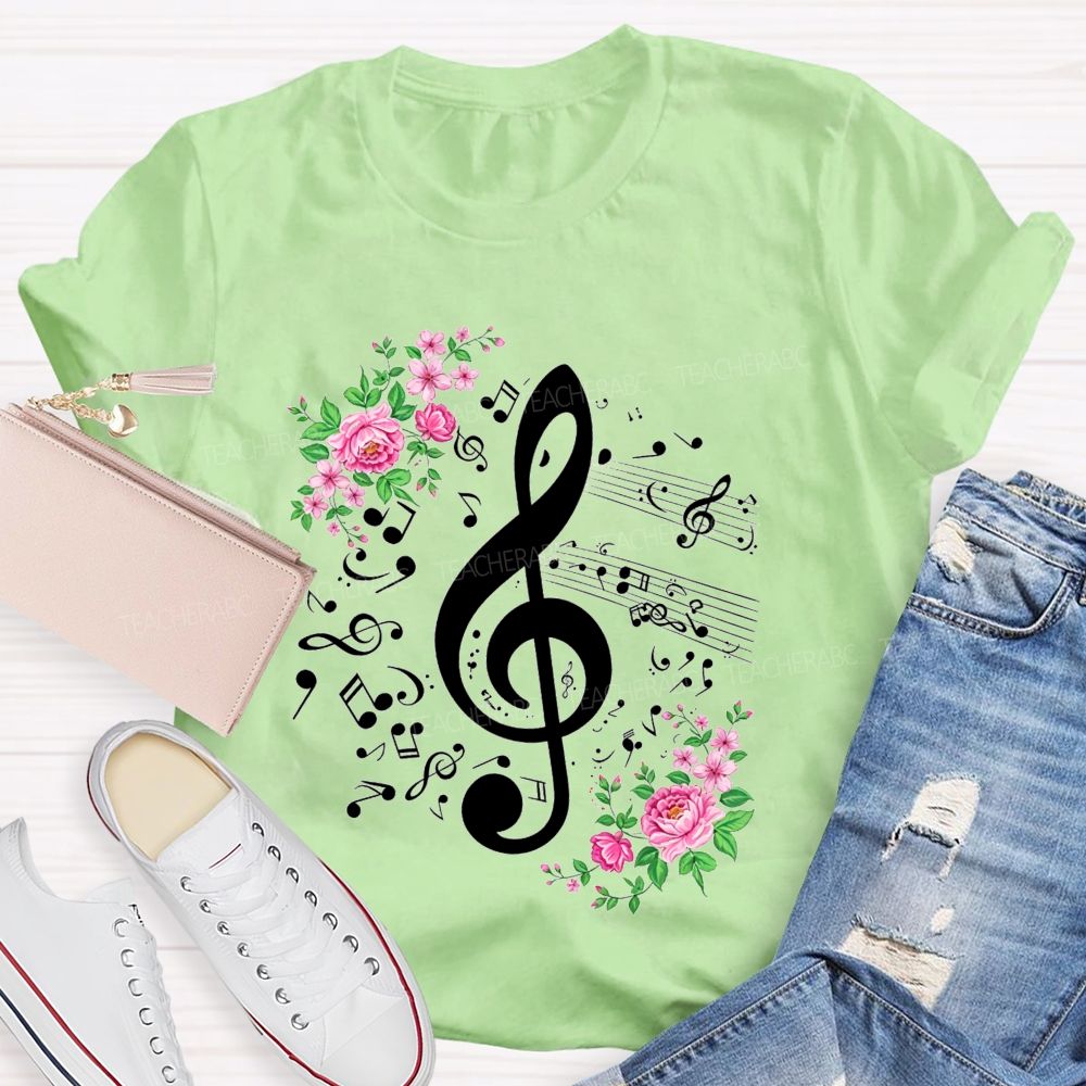 Floral Treble Clef Music Notes Music Teacher T-shirt