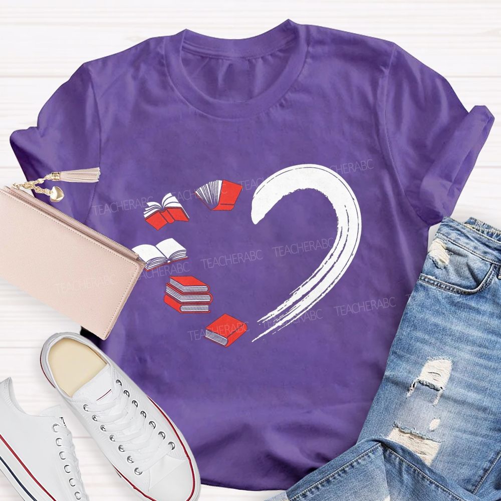Falling In Love With Reading Heart Printed Teacher T-shirt