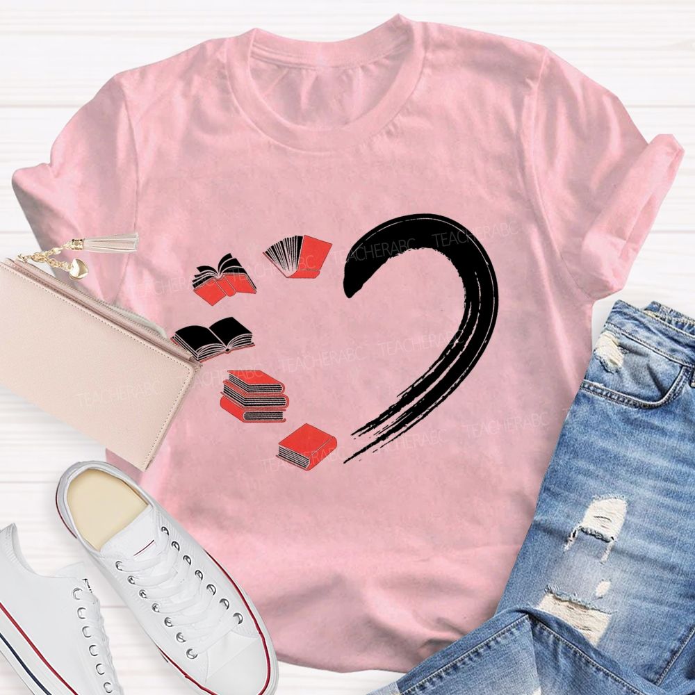 Falling In Love With Reading Heart Printed Teacher T-shirt