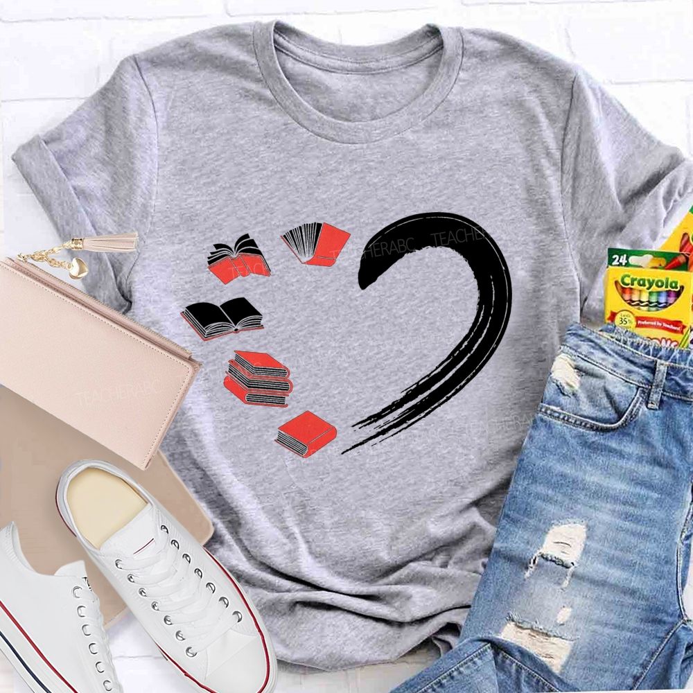 Falling In Love With Reading Heart Printed Teacher T-shirt