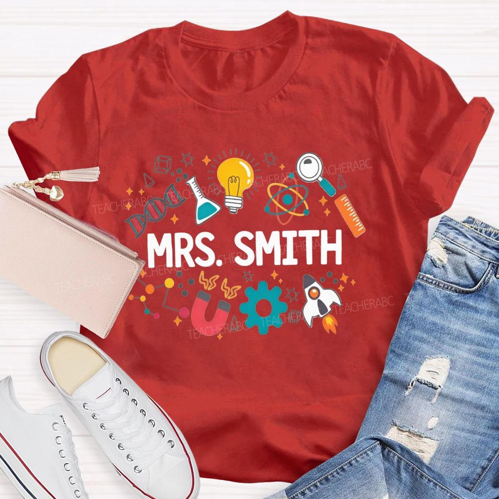 Personalized Name Science Vibes Teacher T-Shirt