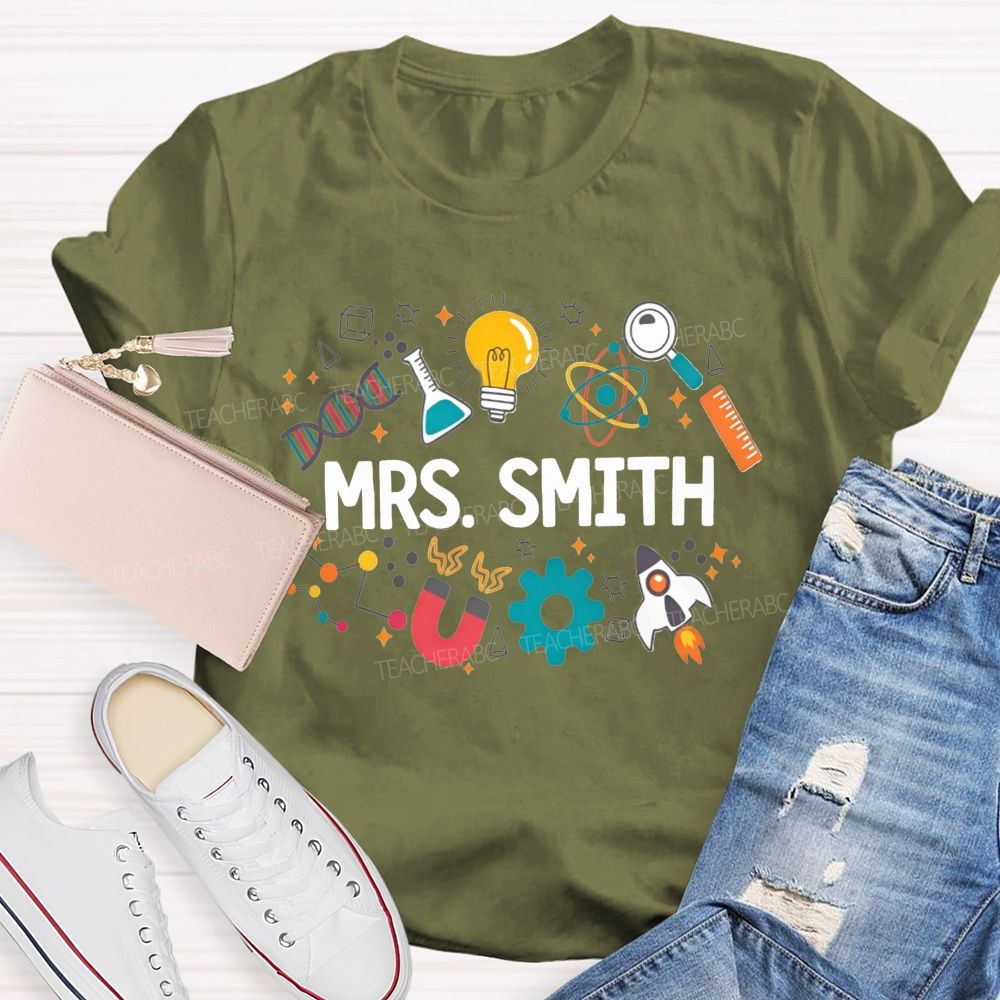 Personalized Name Science Vibes Teacher T-Shirt