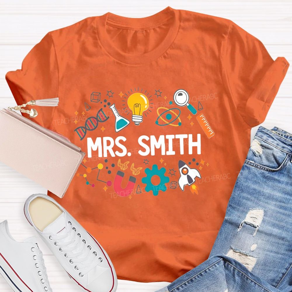 Personalized Name Science Vibes Teacher T-Shirt