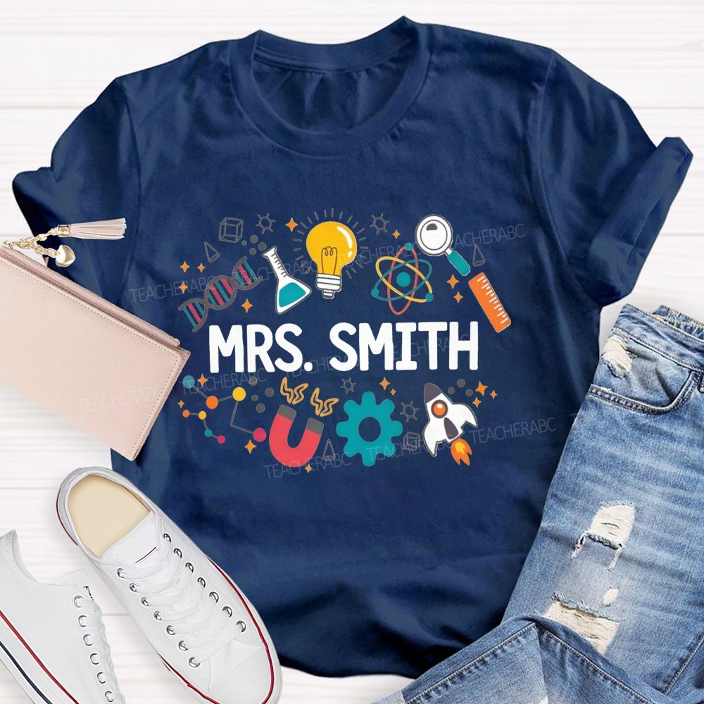 Personalized Name Science Vibes Teacher T-Shirt