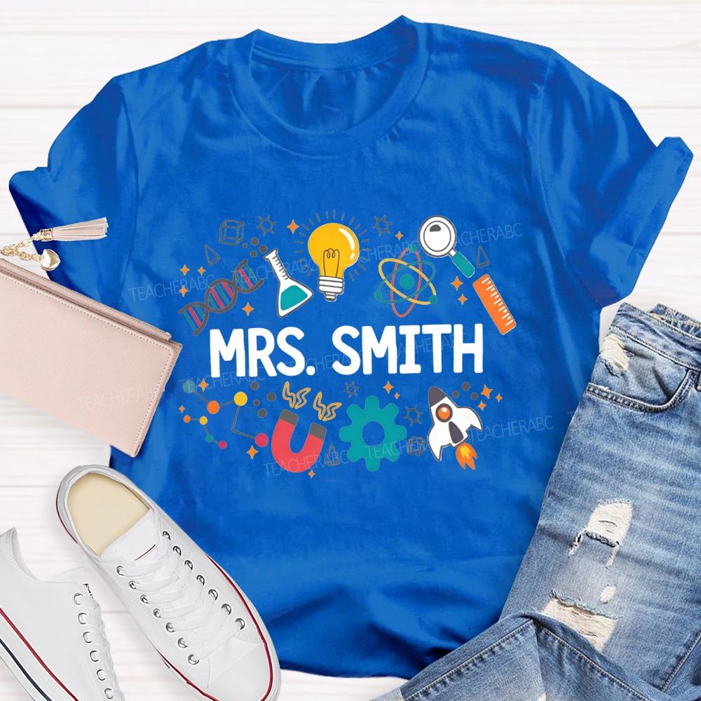 Personalized Name Science Vibes Teacher T-Shirt