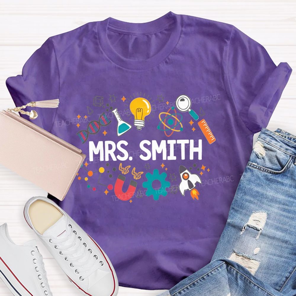 Personalized Name Science Vibes Teacher T-Shirt