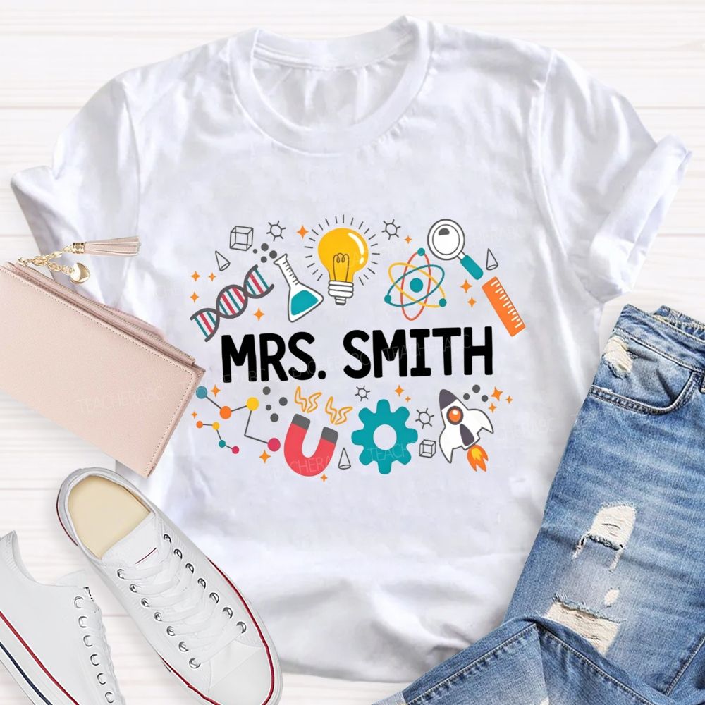 Personalized Name Science Vibes Teacher T-Shirt