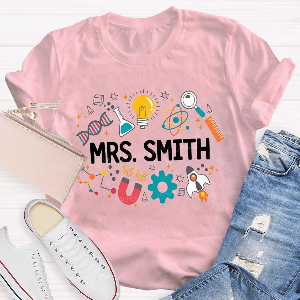 Personalized Name Science Vibes Teacher T-Shirt
