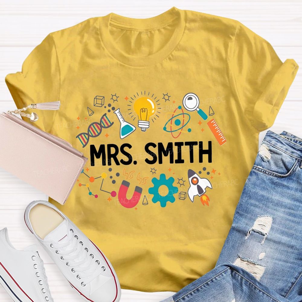 Personalized Name Science Vibes Teacher T-Shirt
