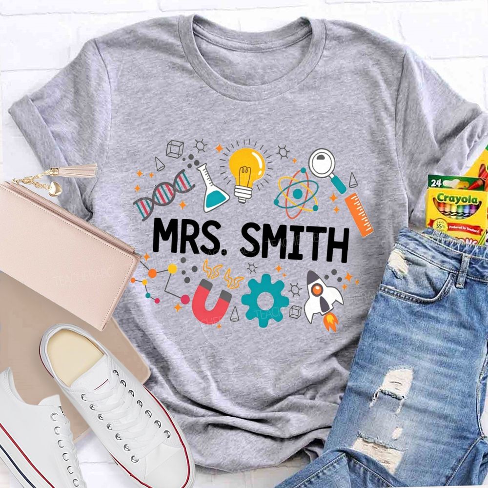 Personalized Name Science Vibes Teacher T-Shirt
