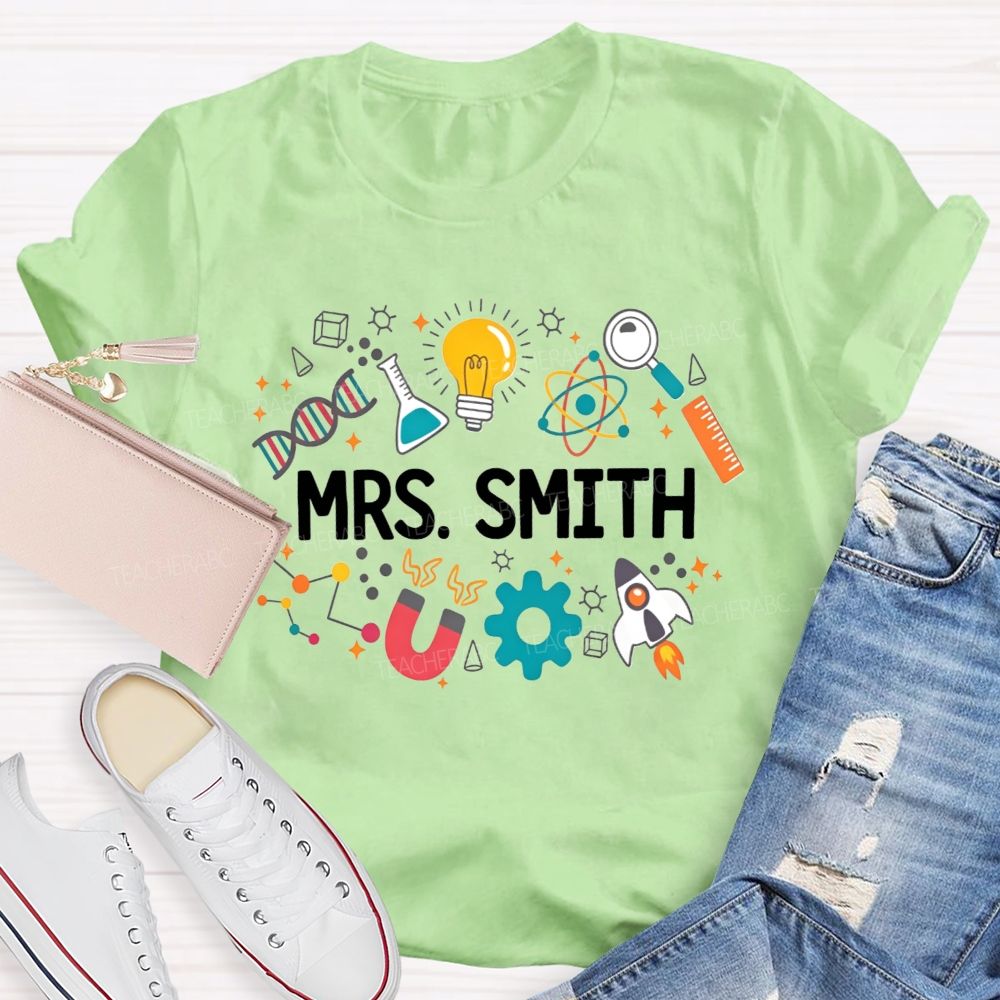 Personalized Name Science Vibes Teacher T-Shirt