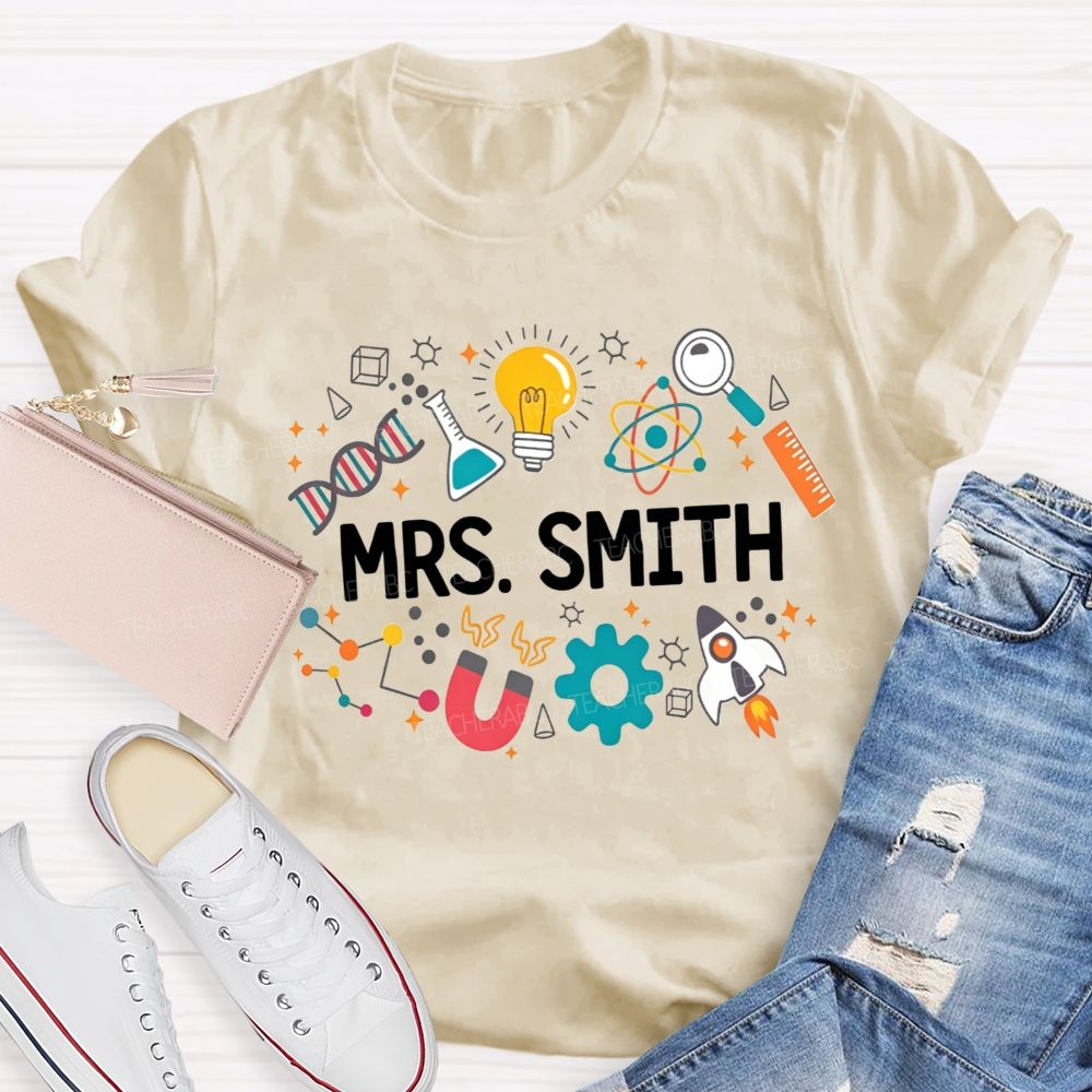 Personalized Name Science Vibes Teacher T-Shirt