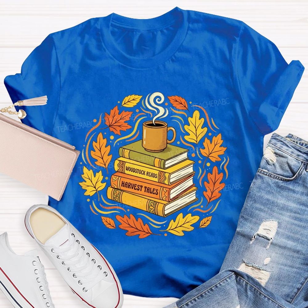 Coffee Books And Autumn Leaves Teacher T-shirt