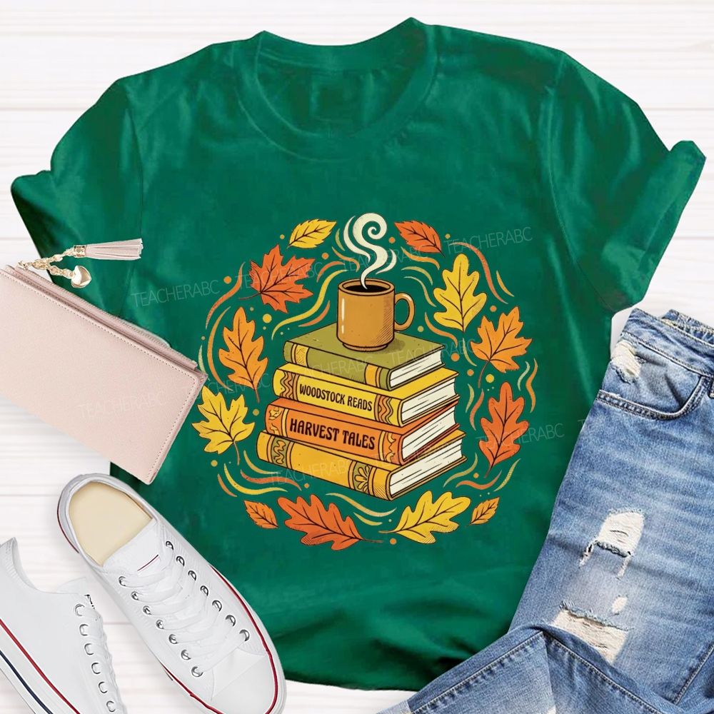 Coffee Books And Autumn Leaves Teacher T-shirt