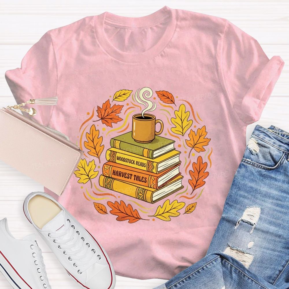 Coffee Books And Autumn Leaves Teacher T-shirt