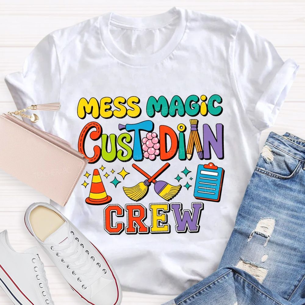 Mess Magic Custodian Crew Colorful Cartoon Sublimation T-shirt